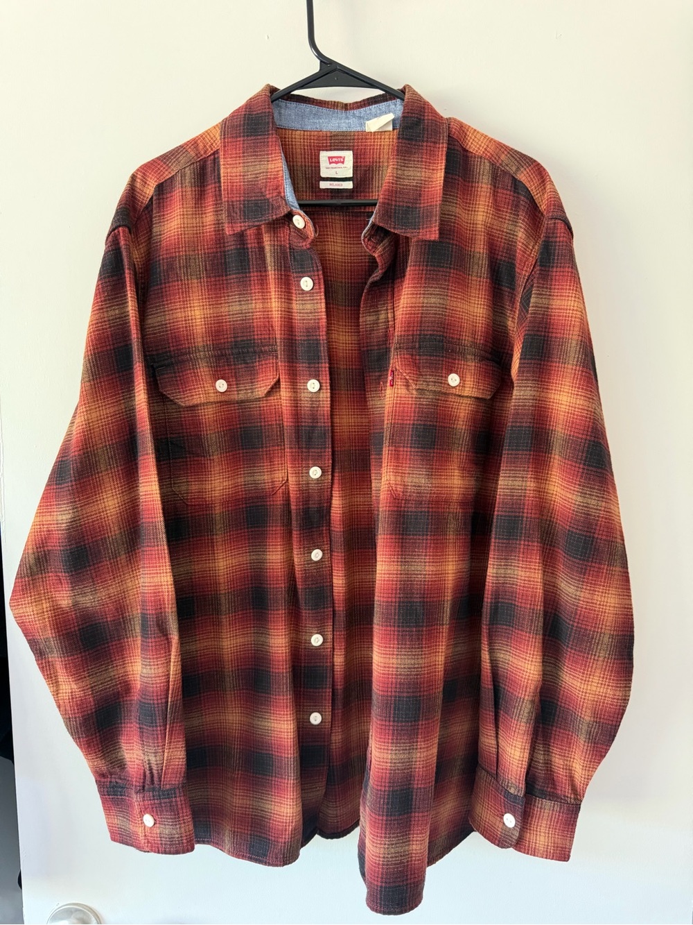Levi's Men's Orange and Black Plaid Shirt Jacket